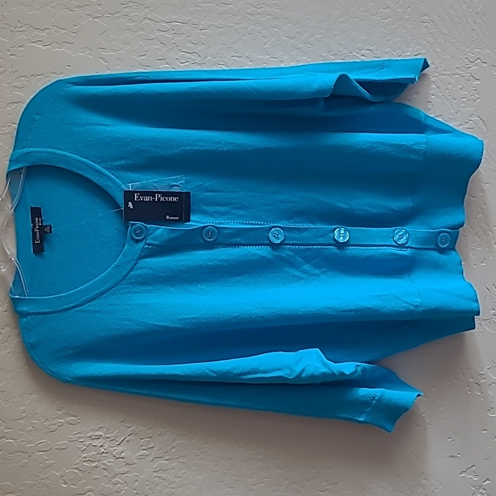 Evan-Picone Woman Newport Blue Topaz Cardigan Sweater 2X